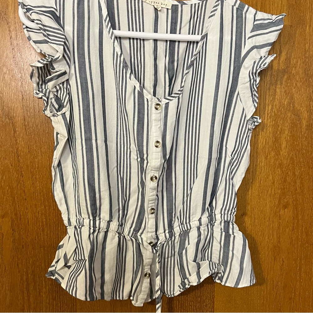 Copper Key tank button v neck blue and white stripe elastic waist